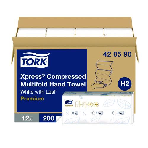 Image of Tork® 420590 Xpress Compressed Multifold Hand Towels, 1-Ply, 8.3 x 9.45, White, 200/Pack, 12 Packs/Carton