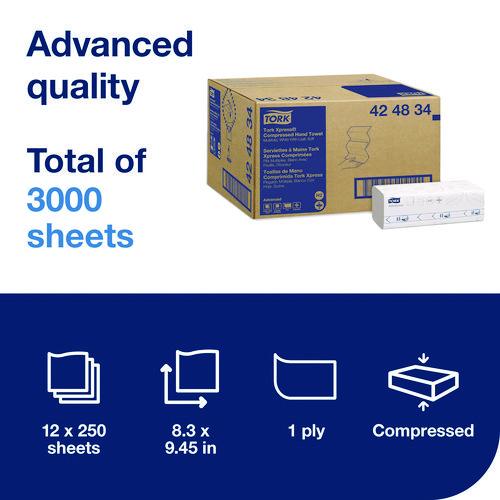 Image of Tork® 424834 Xpress Compressed Multifold Hand Towels, 1-Ply, 8.3 x 9.25, White, 250/Pack, 12 Packs/Carton