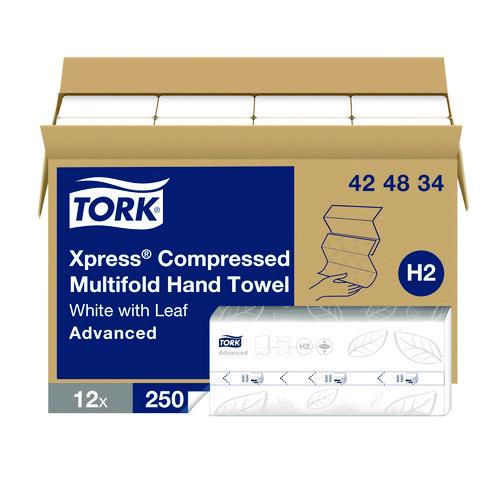 Image of Tork® 424834 Xpress Compressed Multifold Hand Towels, 1-Ply, 8.3 x 9.25, White, 250/Pack, 12 Packs/Carton