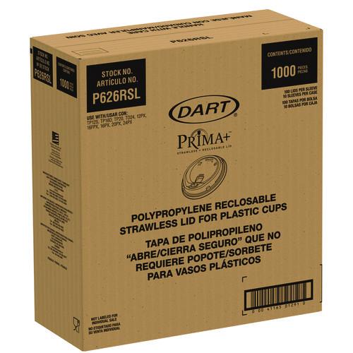 Image of Dart® P626RSL Prima Strawless Plastic Lids, Fits 12 oz to 26 oz Cold Cups, Clear, 100/Sleeve, 10 Sleeves/Carton