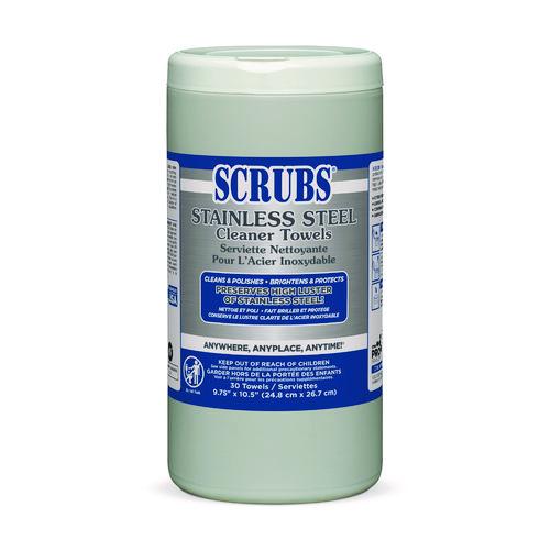 Image of SCRUBS® 91930 Stainless Steel Cleaner Towels, 1-Ply, 9.75 x 10.5, Lemon Scent, 30/Canister