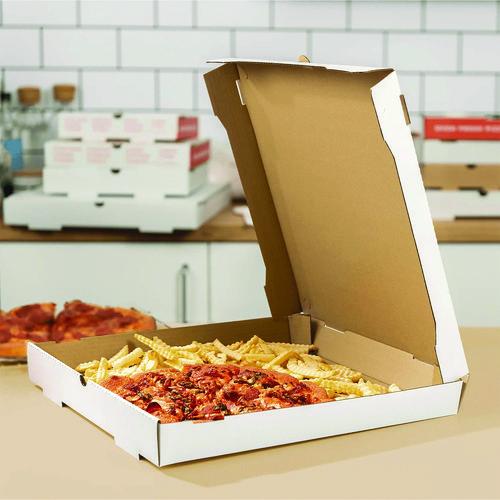 Image of Karat® FP-PBF16W Corrugated Pizza Boxes, 16 x 16 x 1.97, White/Brown, 50/Carton