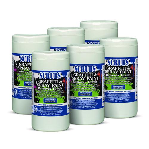 Image of SCRUBS® 90130 Graffiti and Spray Paint Remover Towels, Citrus, 10 x 12, Neutral Scent, White/Orange, 30/Canister, 6 Canisters/Carton