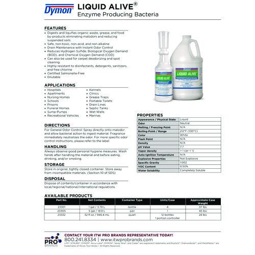 Image of Dymon® 23301 Liquid Alive Enzyme Producing Bacteria, 1 Gal Bottle, 4/carton