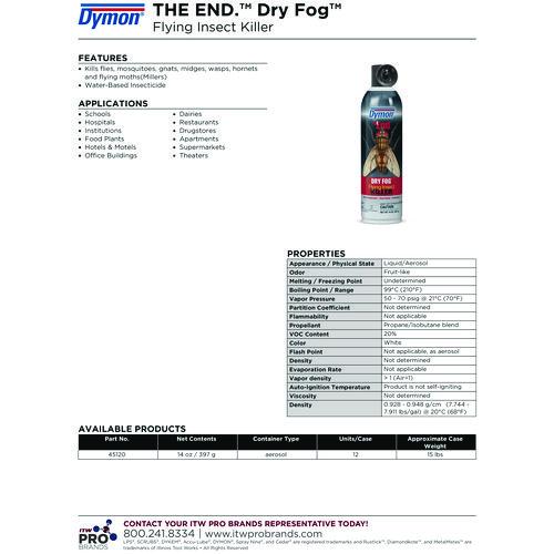 Image of Dymon® 45120 The End. Dry Fog Flying Insect Killer, 14 oz Aerosol Spray, 12/Carton