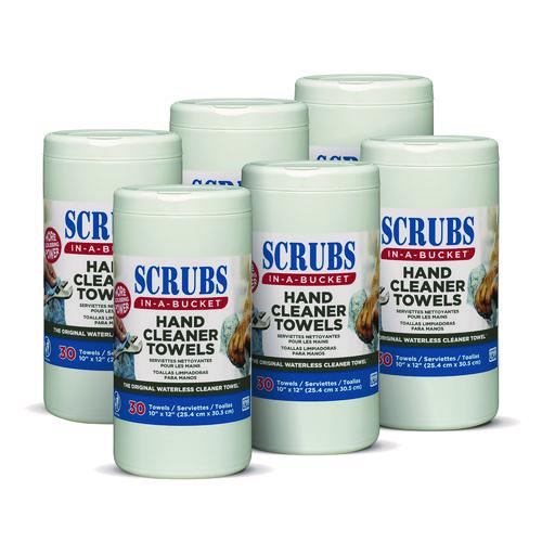 Image of SCRUBS® 42230 Hand Cleaner Towels, 1-Ply, 10 x 12, Citrus, Blue/White, 30/Canister, 6/Carton