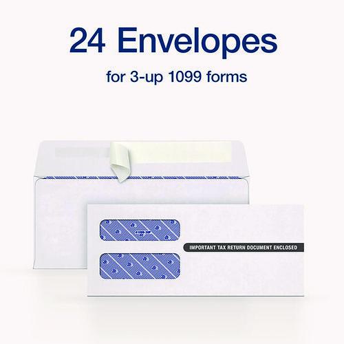 Image of Adams® 2222PS3 3-Up 1099-NEC Peel and Seal Double-Window Security Tint Envelopes, Commercial Flap, 8.75 x 3.75, White, 24/Pack