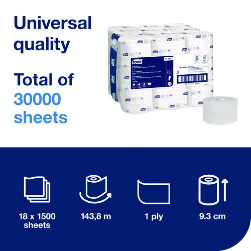 Image of Tork® 472887 OptiServe High-Capacity Coreless Toilet Paper, 2-Ply, White, 1,500 Sheets/Roll, 18 Rolls/Carton