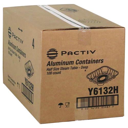 Image of Pactiv Evergreen Y6132H Aluminum Steam Table Pan, Half-Size Deep, 2.6" Deep, 11.8 x 9.4, 100/Carton