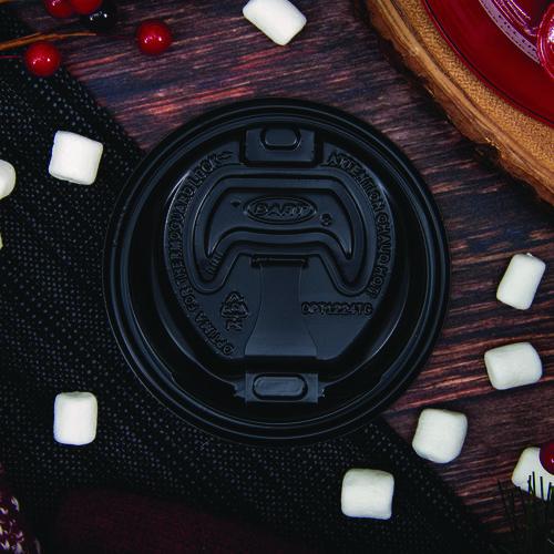 Image of Dart® OPT1224TGB Optima Reclosable Lids for Hot Paper Cups, Fits 12 oz to 24 oz Hot Cups, Plastic, Black, 1,200/Carton
