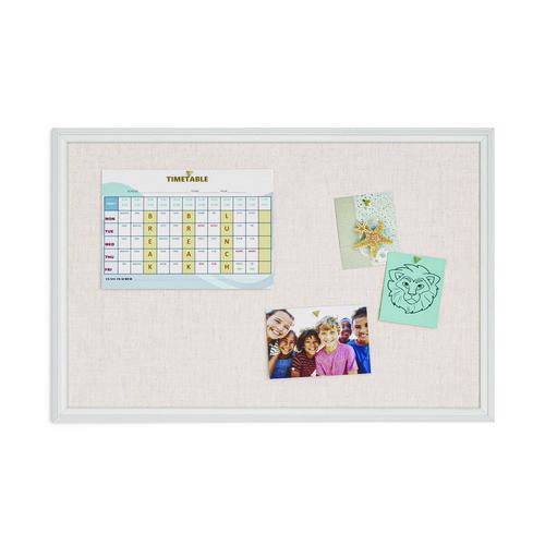 Image of U Brands Linen Bulletin Board with Decor Frame, 30" x 20", Tan Surface, White Wood Frame