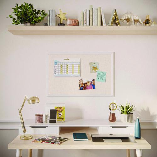 Image of U Brands Linen Bulletin Board with Decor Frame, 30" x 20", Tan Surface, White Wood Frame