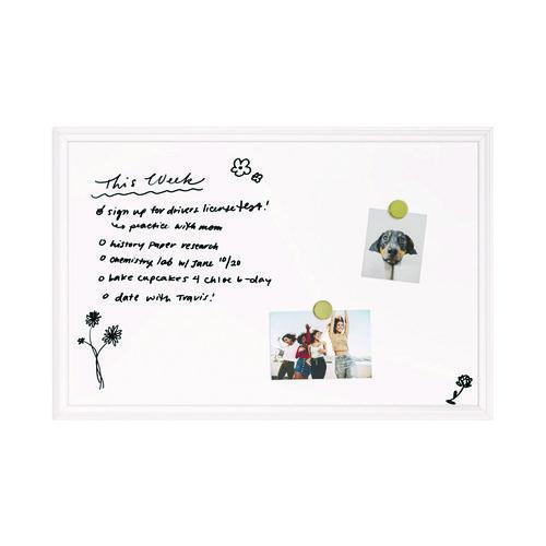 Image of U Brands Magnetic Dry Erase Board with Decor Frame, 30" x 20", White Surface, White Wood Frame
