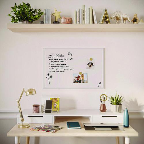 Image of U Brands Magnetic Dry Erase Board with Decor Frame, 30" x 20", White Surface, White Wood Frame