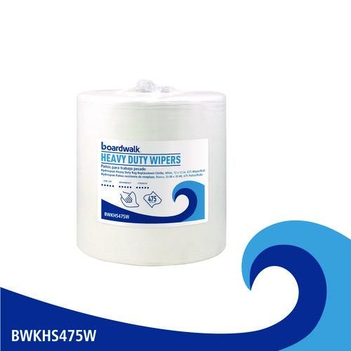 Image of Boardwalk® HS475W Hydrospun Wipers, Heavy Duty, 12 x 12, White, 475/Roll