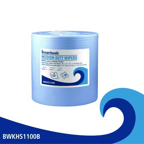 Image of Boardwalk® HS1100B Hydrospun Wipers, Medium Duty, 12 x 12, Blue, 1,100/Roll