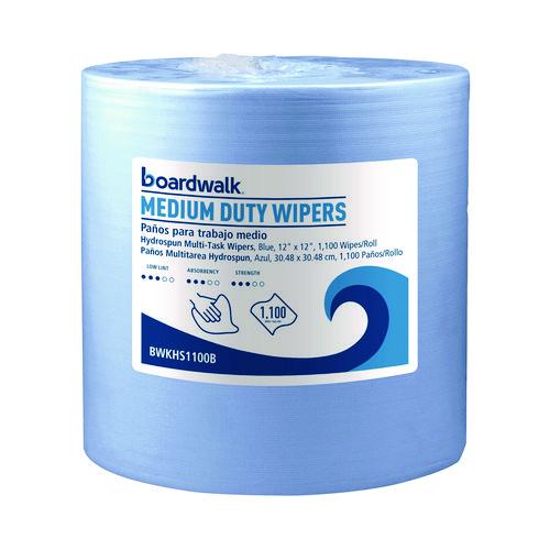 Image of Boardwalk® HS1100B Hydrospun Wipers, Medium Duty, 12 x 12, Blue, 1,100/Roll