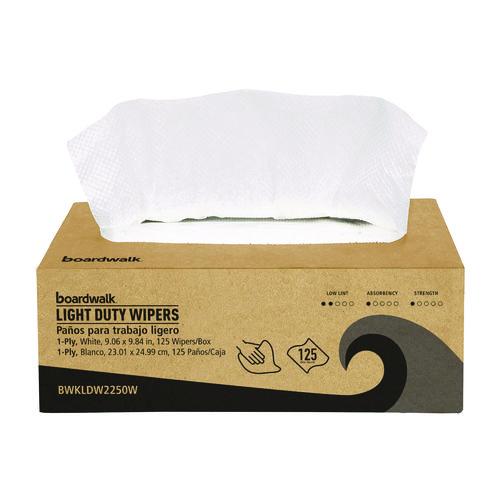 Image of Boardwalk® LDW2250W One-Ply Paper Wipers, 9.84 x 9.06, White, 125 Wipers/Box, 18 Boxes/Carton
