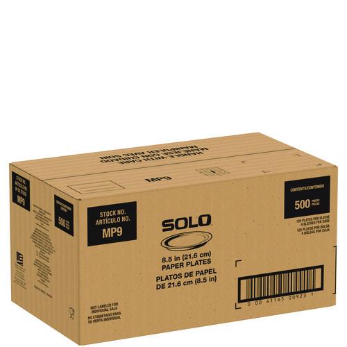 Image of SOLO® MP9-PLANET Compostable Paper Dinnerware, ProPlanet Seal, Plate, 8.5" dia, White, 500/Carton