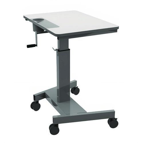 Image of Luxor STUDENT-C Sit Stand Student Desk with Crank Handle, 27.5 x 19.5 x 26.25 to 42, White/Gray