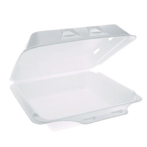 Image of Pactiv Evergreen YHLWV9010000 SmartLock Vented Foam Hinged Lid Container, 9 x 9.5 x 3.3, White, 150/Carton