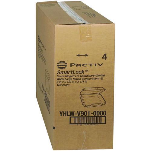Image of Pactiv Evergreen YHLWV9010000 SmartLock Vented Foam Hinged Lid Container, 9 x 9.5 x 3.3, White, 150/Carton