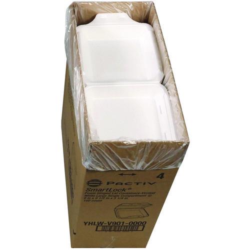Image of Pactiv Evergreen YHLWV9010000 SmartLock Vented Foam Hinged Lid Container, 9 x 9.5 x 3.3, White, 150/Carton