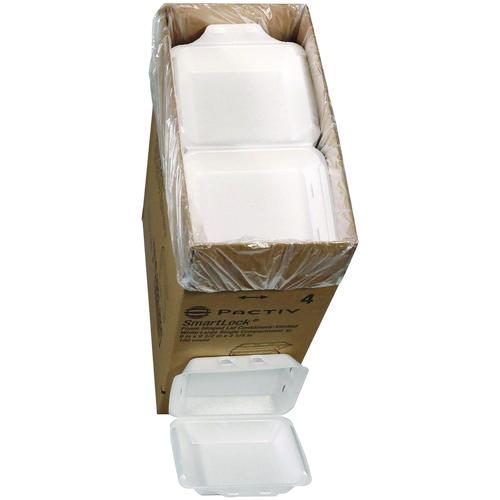 Image of Pactiv Evergreen YHLWV9010000 SmartLock Vented Foam Hinged Lid Container, 9 x 9.5 x 3.3, White, 150/Carton