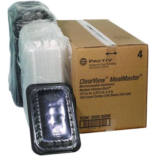 Image of Pactiv Evergreen ClearView MealMaster Chicken Barn, 13.3 x 8.4 x 4, Black/Clear, Plastic, 105/Carton