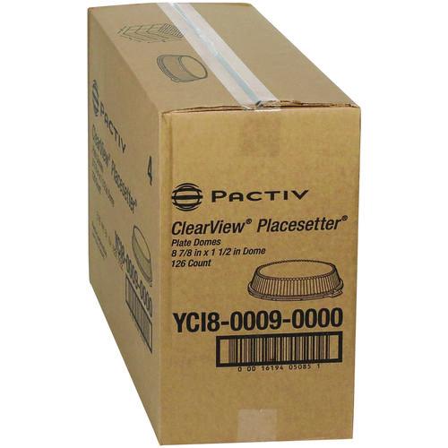 Image of Pactiv Evergreen YCI800090000 ClearView Dome-Style Lid with Tabs, 8.9" Diameter x 0.8" h, Clear, Plastic, 126/Carton
