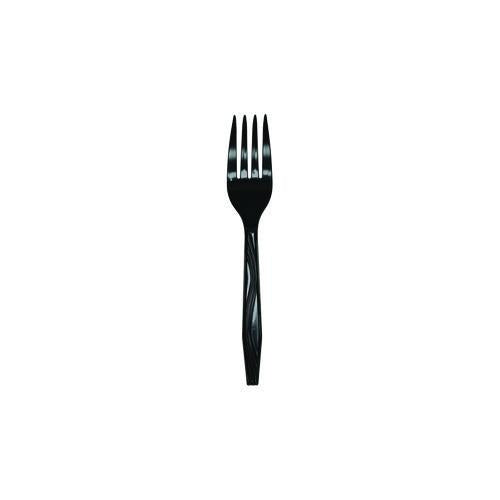 Image of Pactiv Evergreen MKFE Meadoware Cutlery, Individually Wrapped, Medium Heavyweight Fork, Plastic, Black, 1,000/Carton
