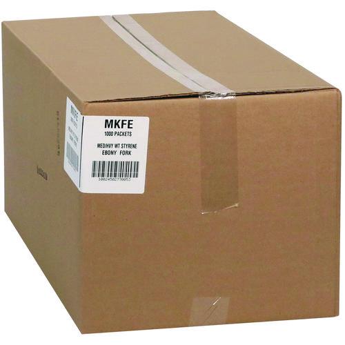 Image of Pactiv Evergreen MKFE Meadoware Cutlery, Individually Wrapped, Medium Heavyweight Fork, Plastic, Black, 1,000/Carton