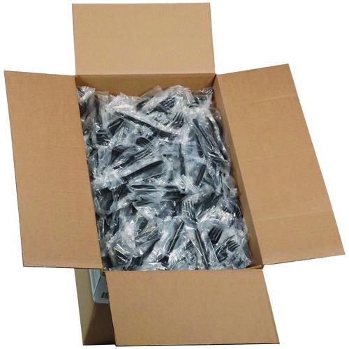 Image of Pactiv Evergreen MKFE Meadoware Cutlery, Individually Wrapped, Medium Heavyweight Fork, Plastic, Black, 1,000/Carton