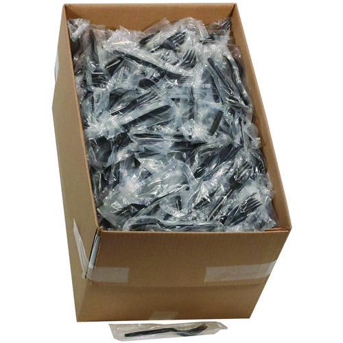 Image of Pactiv Evergreen MKFE Meadoware Cutlery, Individually Wrapped, Medium Heavyweight Fork, Plastic, Black, 1,000/Carton