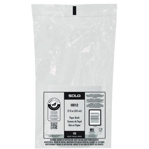 Image of SOLO® HB12-PLANET Compostable Paper Dinnerware, ProPlanet Seal, Bowl, 12 oz, White, 125/Pack