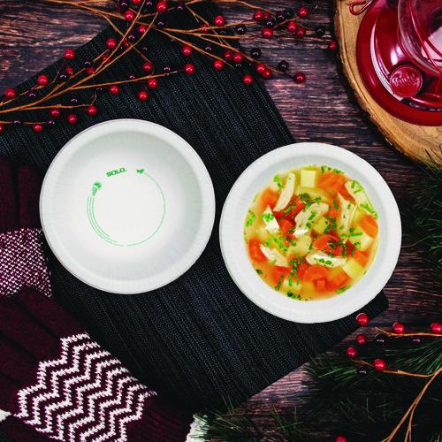 Image of SOLO® HB12-PLANET Compostable Paper Dinnerware, ProPlanet Seal, Bowl, 12 oz, White, 125/Pack