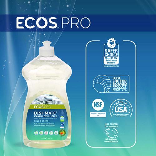 Image of ECOS® PRO PL97216CT Dishmate Manual Dish Liquid, Free and Clear, 25 oz Squeeze Bottle, 6/Carton