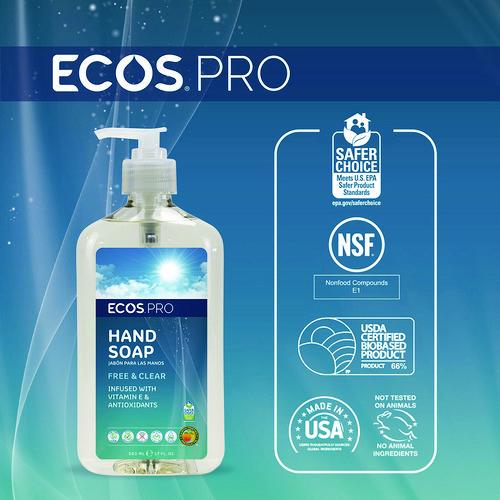Image of ECOSÂ® PRO Liquid Hand Soap, Free and Clear, 17 oz, 6/Carton
