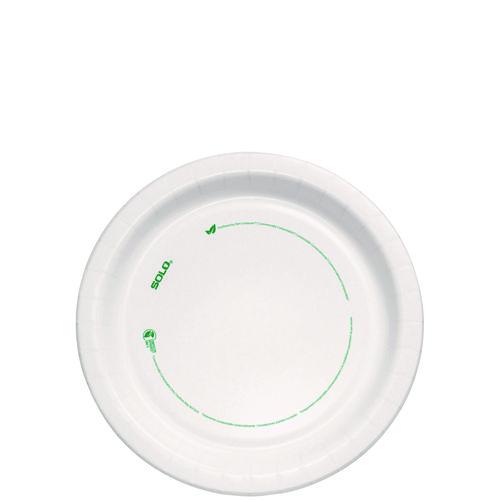 Image of SOLO® OFMP9-PLANET Compostable Paper Dinnerware, ProPlanet Seal, Plate, 9" dia, White, 250/Carton
