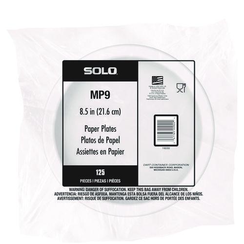 Image of SOLO® OFMP9-PLANET Compostable Paper Dinnerware, ProPlanet Seal, Plate, 9" dia, White, 250/Carton