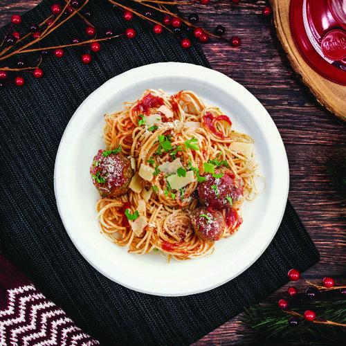 Image of SOLO® OFMP9-PLANET Compostable Paper Dinnerware, ProPlanet Seal, Plate, 9" dia, White, 250/Carton