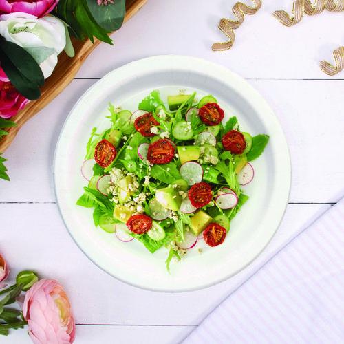 Image of SOLO® OFMP9-PLANET Compostable Paper Dinnerware, ProPlanet Seal, Plate, 9" dia, White, 250/Carton