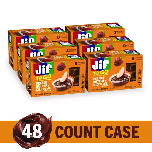 Image of Jif To Go® Chocolate Peanut Butter, Chocolate, 1.1 oz Cups, 8 Cups/Pack, 6 Packs/Carton