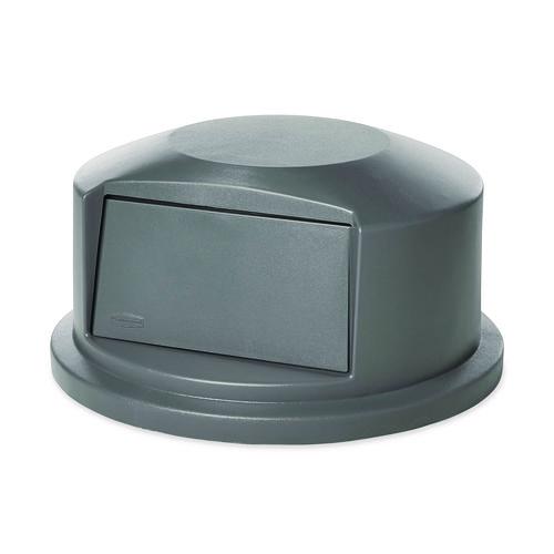 Image of Rubbermaid® Commercial FG264788GRAY Round BRUTE Dome Top Receptacle, Push Door for 44 gal Containers, 24.81" Diameter x 12.63h, Gray