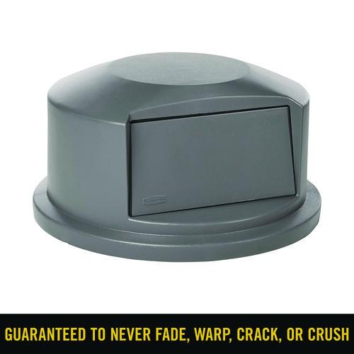 Image of Rubbermaid® Commercial FG264788GRAY Round BRUTE Dome Top Receptacle, Push Door for 44 gal Containers, 24.81" Diameter x 12.63h, Gray