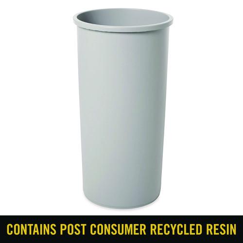 Image of Rubbermaid® Commercial FG354600GRAY Untouchable Large Plastic Round Waste Receptacle, 22 gal, Plastic, Gray