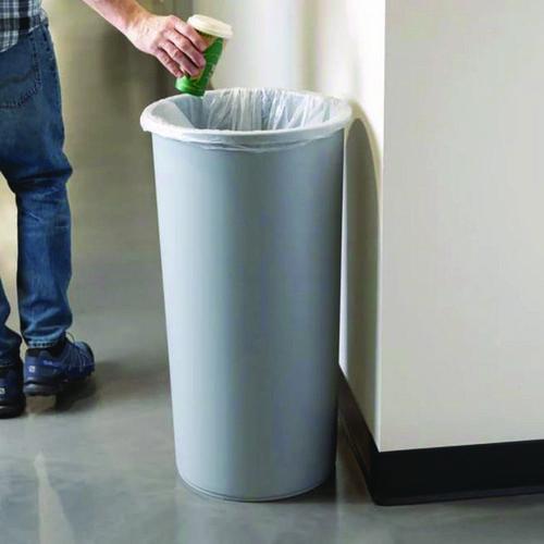 Image of Rubbermaid® Commercial FG354600GRAY Untouchable Large Plastic Round Waste Receptacle, 22 gal, Plastic, Gray