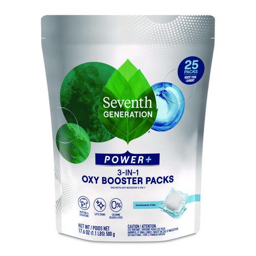 Image of Seventh Generation® 68927608 Power+ 3-in-1 Oxy Booster Packs, Fragrance Free, 17.6 oz, 25 Tabs/Pack, 6 Packs/Carton