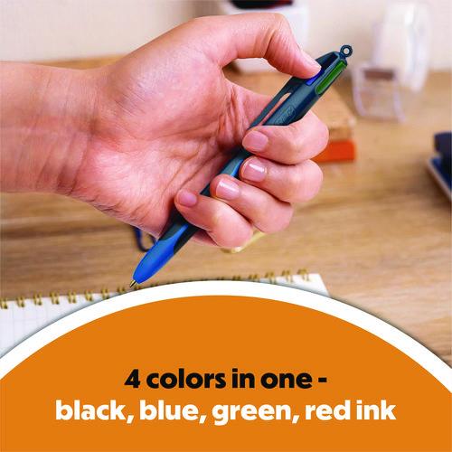 Image of BIC® MMS11-A-AST 4-Color Smooth Multi-Color Ballpoint Pen, Retractable, Medium 1 mm, Black/Blue/Green/Red Ink, Black/Blue Barrel, 12/Pack