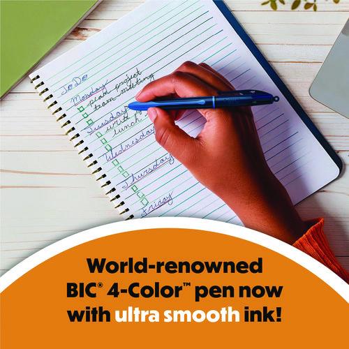 Image of BIC® MMSP3-A-AST 4-Color Smooth Multi-Color Ballpoint Pen, Retractable, Medium 1 mm, Black/Blue/Green/Red Ink, Black/Blue Barrel, 3/Pack